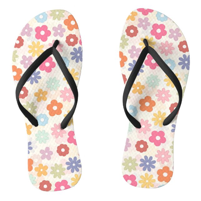 Summer 70’s Boho Retro Daisy Flowers Flip Flops (Footbed)