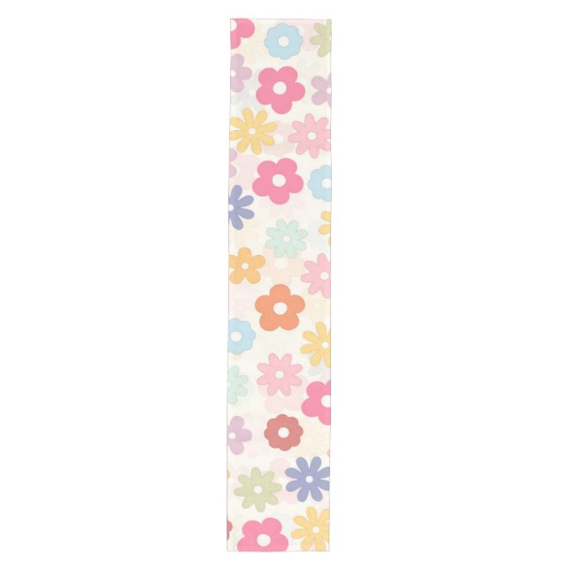 Summer 70’s Boho Retro Daisy Flowers Medium Table Runner (Front)