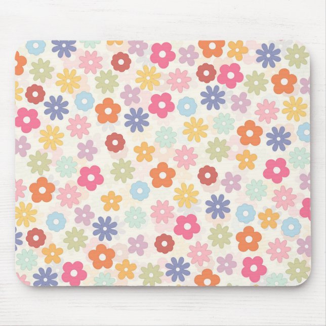 Summer 70’s Boho Retro Daisy Flowers Mouse Mat (Front)