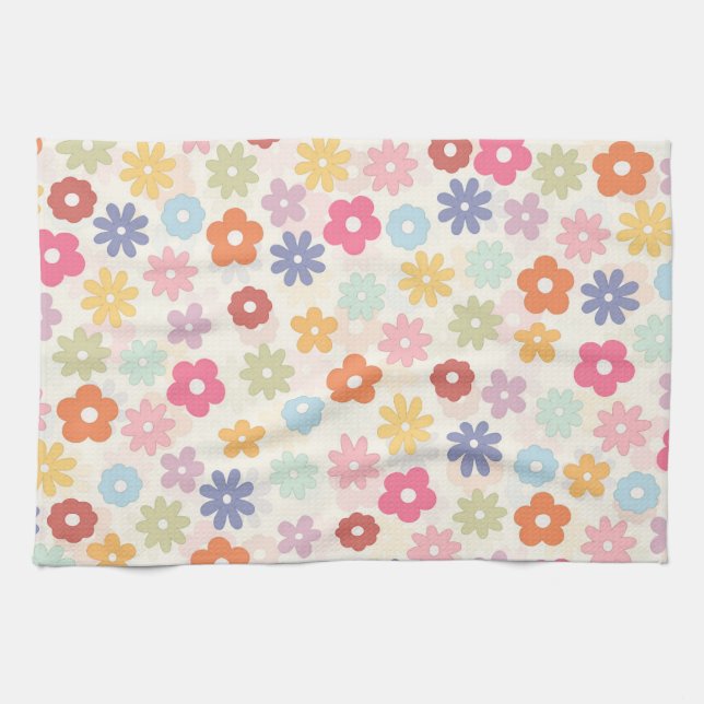 Summer 70’s Boho Retro Daisy Flowers Tea Towel (Horizontal)