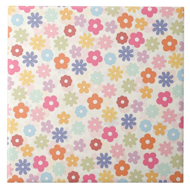 Summer 70’s Boho Retro Daisy Flowers Tile (Front)