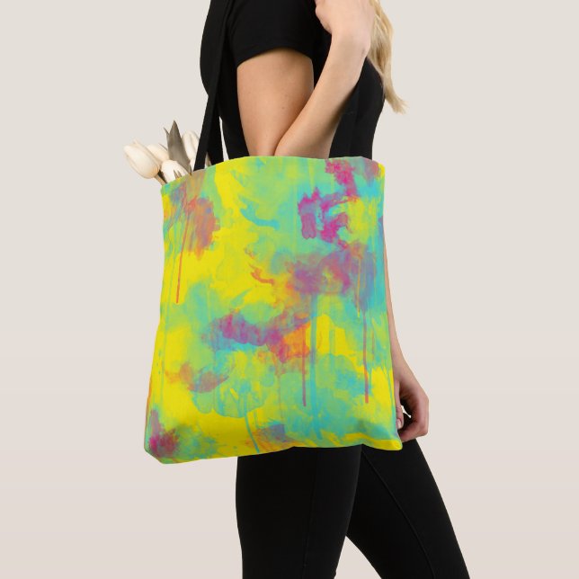 Summer abstract Colourful fun Watercolor splatters Tote Bag (Close Up)