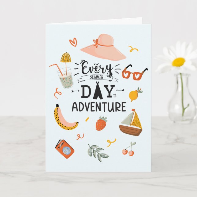 Summer Adventure Quote Colourful Card (Small Plant)