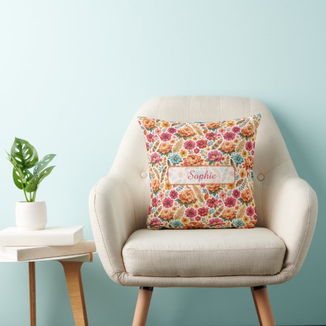 Summer Aesthetic Botanical Boho Custom Name  Cushion (Chair)
