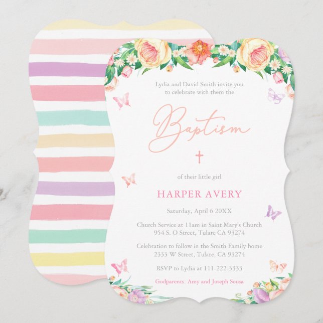 Summer Afternoon Girl Baptism Ceremony Party Invitation (Front/Back)