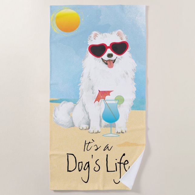 Summer American Eskimo Dog Beach Towel (Front)