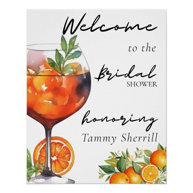 Summer Aperol Spritz Orange Modern Bridal Shower  Poster (Front)
