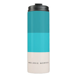 Summer Aqua Blue Beach Vibe Horizontal Stripe Thermal Tumbler
