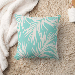 Summer Aqua Blue Tropical Leaves Beach Home Decor Cushion
