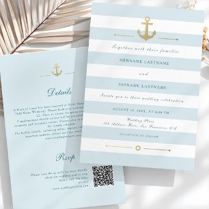 Summer Aqua Nautical QR RSVP All-In-One Wedding  Invitation
