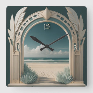 Summer Art Deco Square Wall Clock