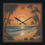 Summer Art Deco Square Wall Clock<br><div class="desc">Fantastic Art Deco clock design. You will love it like others. Be free to use this design for other product you like or to customise and add your text. Follow me for more. Thank you. Have a nice day.</div>