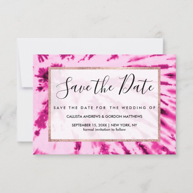 Summer Artsy Girly Neon Blush Pink Tie Dye Pattern Save The Date (Front)