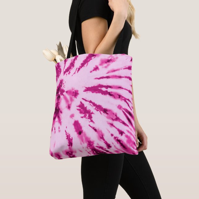 Summer Artsy Girly Neon Blush Pink Tie Dye Pattern Tote Bag (Close Up)