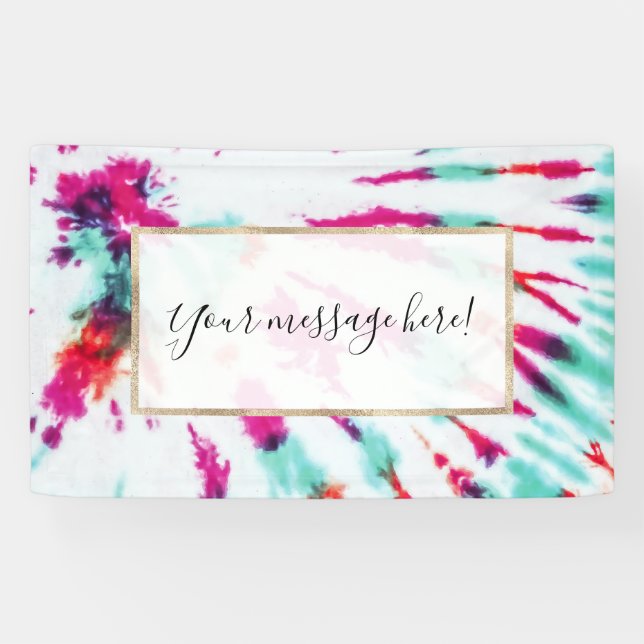 Summer Artsy Girly Neon Teal Pink Tie Dye Pattern Banner (Horizontal)