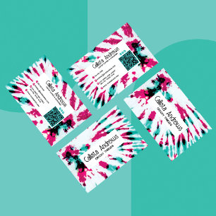 Summer Artsy Girly Neon Teal Pink Tie Dye Pattern Business Card