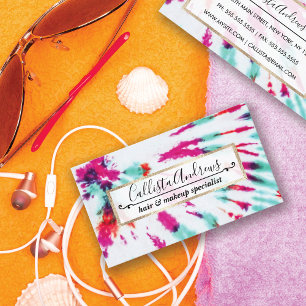 Summer Artsy Girly Neon Teal Pink Tie Dye Pattern Business Card
