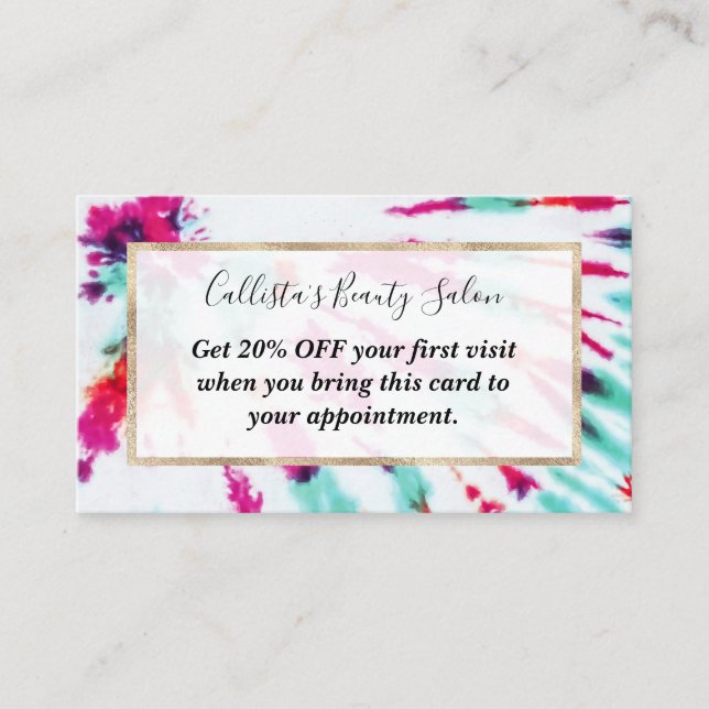 Summer Artsy Girly Neon Teal Pink Tie Dye Pattern Discount Card (Front)