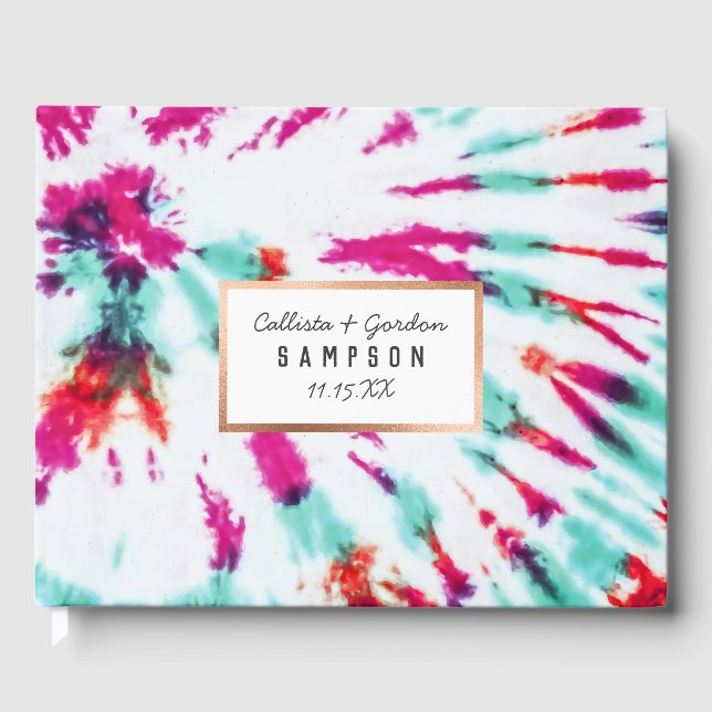 Summer Artsy Girly Neon Teal Pink Tie Dye Pattern Guest Book (Front)