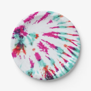 Summer Artsy Girly Neon Teal Pink Tie Dye Pattern Paper Plate