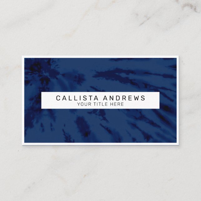 Summer Artsy Navy Blue Tie Dye Swirl Business Card (Front)