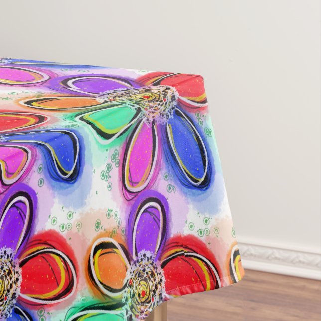 Summer Artsy Watercolor Flowers Tablecloth (In Situ)