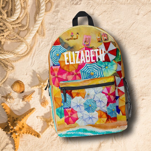 Summer at the Beach Printed Backpack (Summer at the Beach Printed Backpack personalized with your name on the front.)