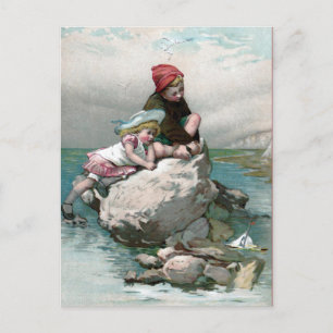 Summer at the Shore for Victorian Boy and Girl Postcard