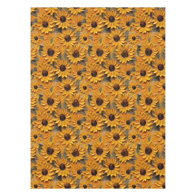 Summer Autumn Fall Yellow Sunflowers Brown Tablecloth (Front)
