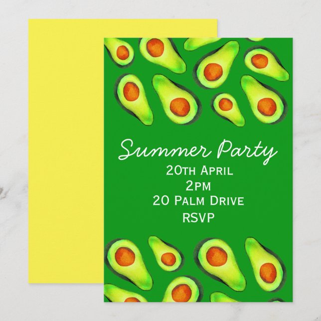 Summer avocado picnic garden party celebration invitation (Front/Back)