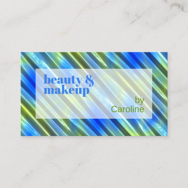 Summer Azure Blue Lime Green Stripes Art Pattern Business Card (Front)