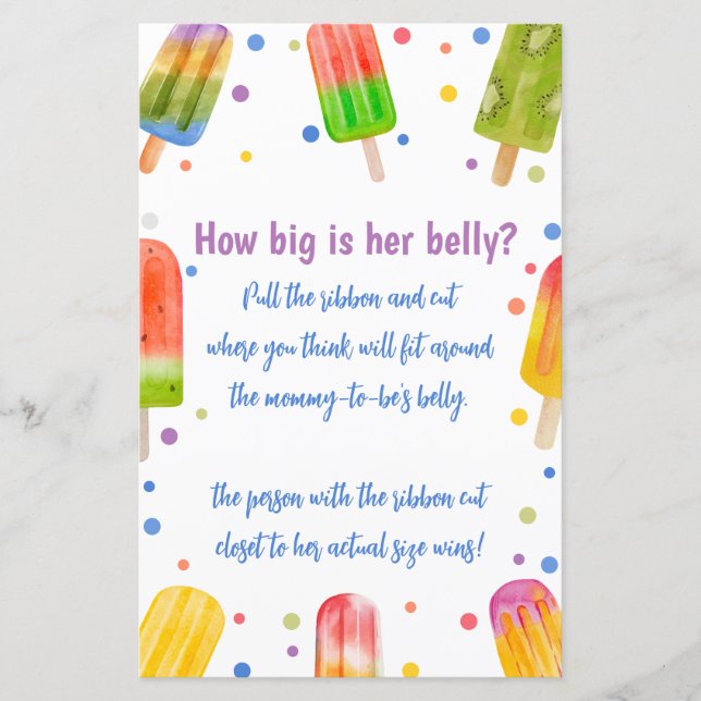 Summer Baby Shower Game How Big Is Her Belly (Front)