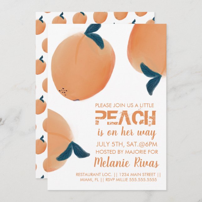 Summer Baby Shower Peach Invitation (Front/Back)