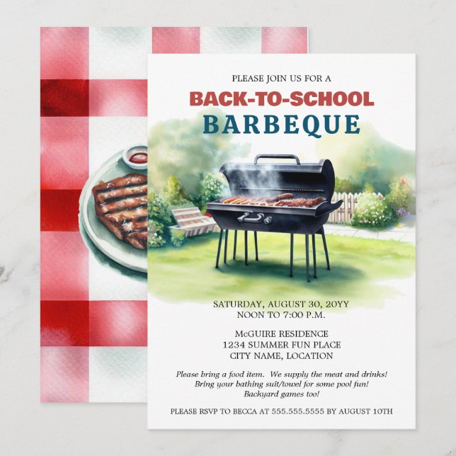 Summer Back to School BBQ Party Invitation (Front/Back)