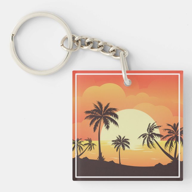 Summer Background with Palm Trees-32134 Key Ring (Front)
