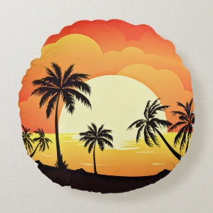 Summer Background with Palm Trees-32134 Round Cushion