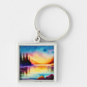 Summer Background With Sunset Palm Trees-56700 Key Ring