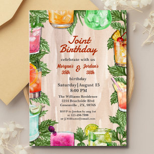 Summer Backyard Cocktail Party Joint Birthday Invitation