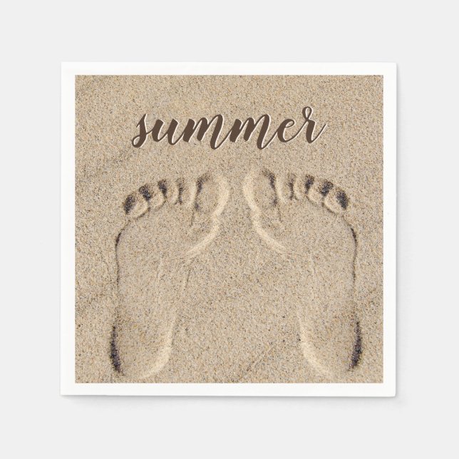 Summer Bare Feet Footprints In Sand Napkin (Front)