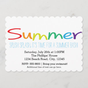 SUMMER Bash Typography Rainbow Party Invitations