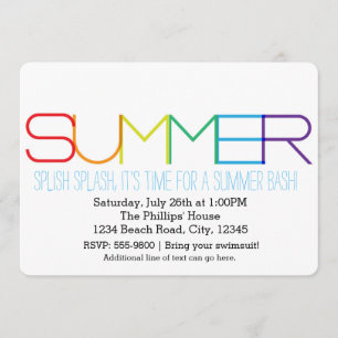 SUMMER Bash Typography Rainbow Party Invitations
