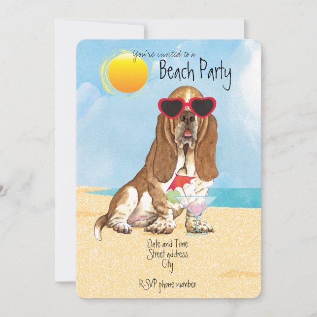 Summer Basset Hound Beach Party Invitation (Front)