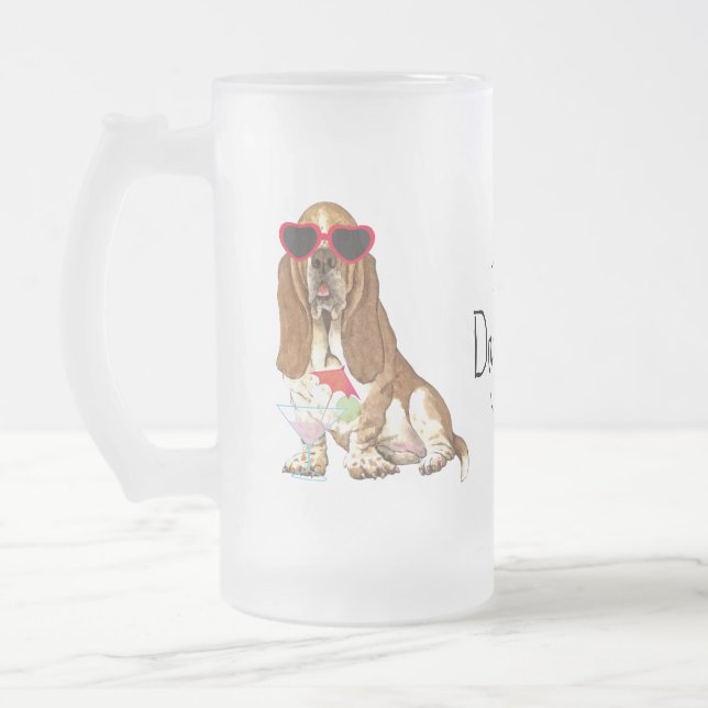 Summer Basset Hound Frosted Glass Beer Mug (Left)