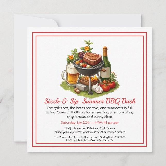 Summer BBQ & Beer Party Invitation  (Front)