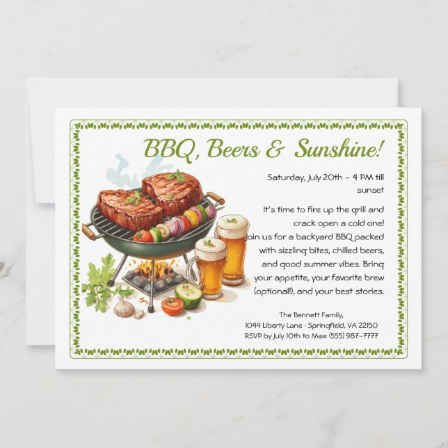 Summer BBQ & Beer Party Invitation – Backyard Cook (Front)