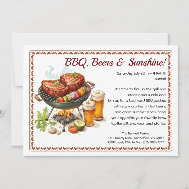 Summer BBQ & Beer Party Invitation – Backyard Cook (Front)