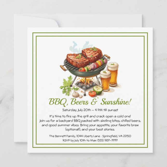 Summer BBQ & Beer Party Invitation – Backyard Cook (Front)