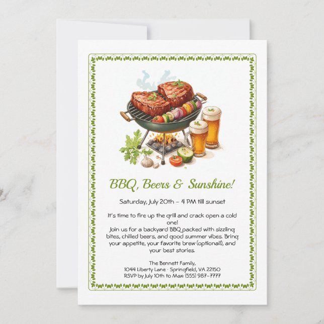 Summer BBQ & Beer Party Invitation – Backyard Cook (Front)