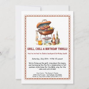 Summer BBQ Birthday Invitation with Beer Backyard