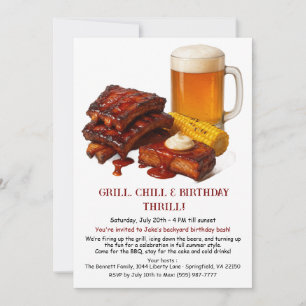 Summer BBQ Birthday Invitation with Beer Backyard